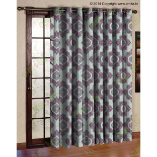 Purple Brown Grey Damask Poly Fabric Main Curtain-Designs