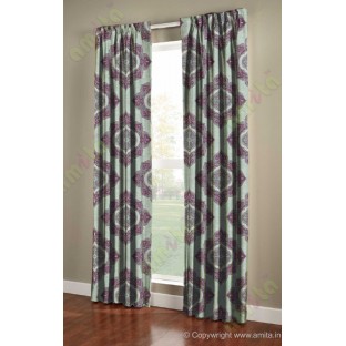 Purple Brown Grey Damask Poly Fabric Main Curtain-Designs