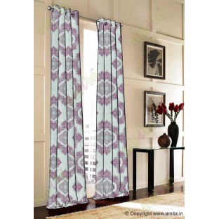 Purple Brown Grey Damask Poly Fabric Main Curtain-Designs