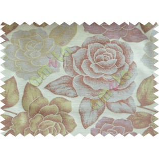 Green Cream Brown Natural Shiny Rose Poly Fabric Main Curtain-Designs