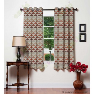 Green Brown Beige Brick Geometric Triangle Design Poly Fabric Main Curtain-Designs