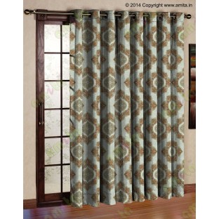 Yellow Green Brick Damask Poly Fabric Main Curtain-Designs
