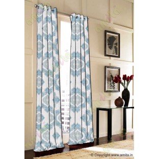 Blue Grey Damask Poly Fabric Main Curtain-Designs