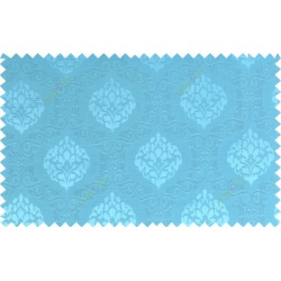 Pure blue color beautiful seamless damask pattern polycotton main curtain designs