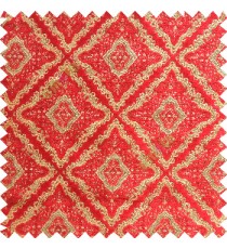 Red gold brown color traditional moroccan pattern texture surface geometric square dice shapes slant crossing lines sofa fabric