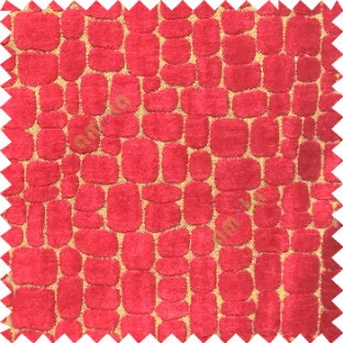 Red gold color geometric square rectangular shapes texture surface velvet gravels pattern sofa fabric