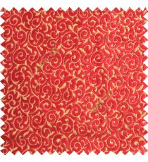 Red gold color traditional small swirls pattern carved designs velvet surface soft touch sofa fabric