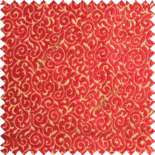 Red gold color traditional small swirls pattern carved designs velvet surface soft touch sofa fabric