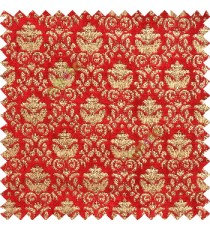 Red gold color traditional small damask pattern floral leaf velvet surface soft touch sofa fabric