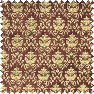 walnutt brown gold color traditional small damask pattern floral leaf velvet surface soft touch sofa fabric
