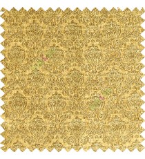 Gold color traditional small damask pattern floral leaf velvet surface soft touch sofa fabric