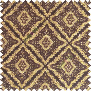 Dark chocolate brown gold color traditional moroccan pattern texture surface geometric square dice shapes slant crossing lines sofa fabric