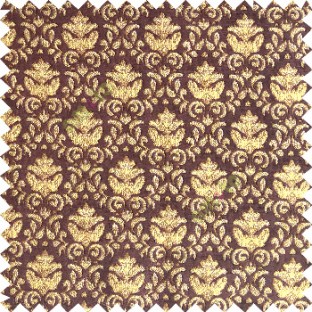 Dark chocolate brown gold color traditional small damask pattern floral leaf velvet surface soft touch sofa fabric