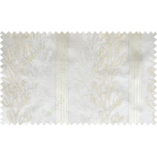 White beige color twigs with stripes poly sheer curtain - 102477