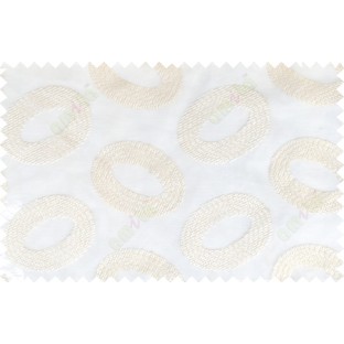 Beige white color geometric design poly sheer curtain - 112480