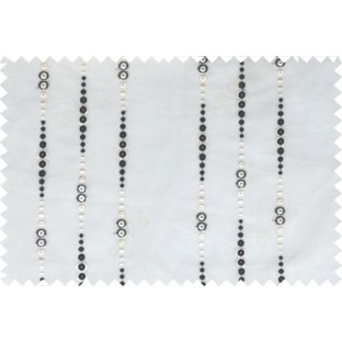 Black beige white color vertical polka dot stripes poly sheer curtain - 112486