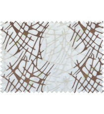 Brown beige white color abstract design with embroidery poly sheer curtain - 112502