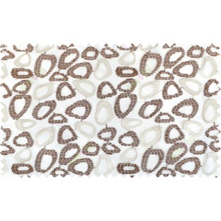 Brown beige white color geometric design poly sheer curtain - 112504