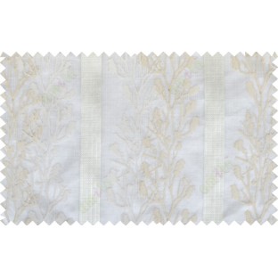Beige white color twigs with stripes poly sheer curtain - 102509