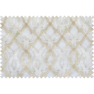 Beige white color tamara trellis moroccan poly sheer curtain - 102510