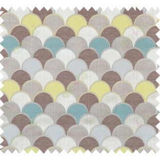 Brown blue grey yellow semi circles polycotton main curtain designs