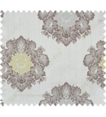 Brown beige grey yellow colour floral damask design polycotton main curtain designs