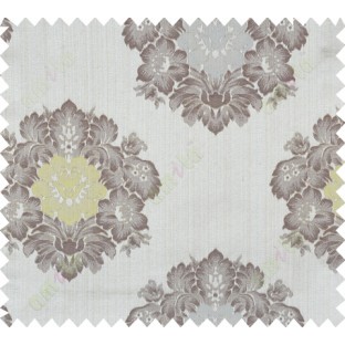 Brown beige grey yellow colour floral damask design polycotton main curtain designs