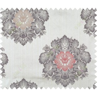 Red blue brown grey colour floral damask design polycotton main curtain designs