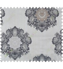 Blue grey brown colour floral damask design polycotton main curtain designs