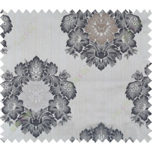 Blue grey brown colour floral damask design polycotton main curtain designs