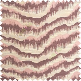 Brown beige color horizontal flowing waves texture finished sound waves vertical hanging lines polyester main curtain fabric