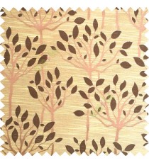 Brown beige color natural finished tree with leaf design texture and horizontal lines polyester main curtain fabric