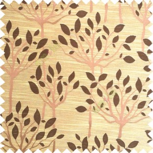 Brown beige color natural finished tree with leaf design texture and horizontal lines polyester main curtain fabric