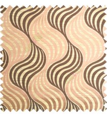 Brown beige color vertical flowing waves ogee pattern texture finished background polyester main curtain fabric