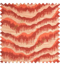 Orange color horizontal flowing waves texture finished sound waves vertical hanging lines polyester main curtain fabric