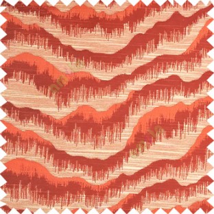 Orange color horizontal flowing waves texture finished sound waves vertical hanging lines polyester main curtain fabric