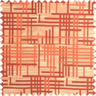 Orange beige color vertical and horizontal crossing lines abstract pattern puzzle lines texture finished polyester main curtain fabric