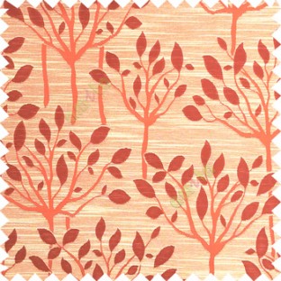 Orange beige color natural finished tree with leaf design texture and horizontal lines polyester main curtain fabric