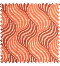 Orange beige color vertical flowing waves ogee pattern texture finished background polyester main curtain fabric