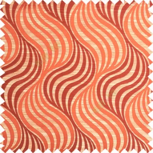 Orange beige color vertical flowing waves ogee pattern texture finished background polyester main curtain fabric