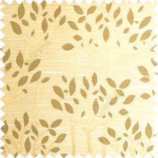 Gold green color natural finished tree with leaf design texture and horizontal lines polyester main curtain fabric