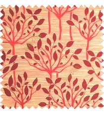 Maroon beige color natural finished tree with leaf design texture and horizontal lines polyester main curtain fabric