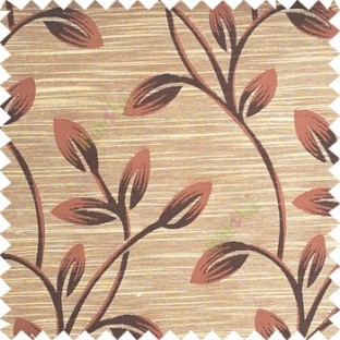 Dark brown with beige color beautiful long flower tree leaf pattern horizontal lines texture finished background polyester main curtain fabric