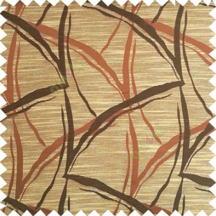 Dark brown with beige color long leaf design texture finished surface horizontal coloured lines polyester main curtain fabric