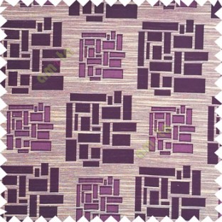 Purple color rectangular and cube shapes geometric patterns horizontal lines polyester main curtain fabric