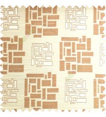 Beige and brown color rectangular and cube shapes geometric patterns horizontal lines polyester main curtain fabric