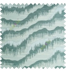 Light blue beige color horizontal flowing waves texture finished sound waves vertical hanging lines polyester main curtain fabric