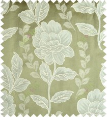 Green beige color natural floral design polycotton main curtain designs