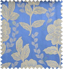 Blue yellow color natural floral design polycotton main curtain designs