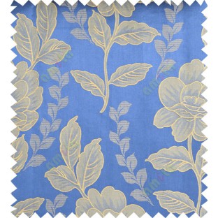 Blue yellow color natural floral design polycotton main curtain designs